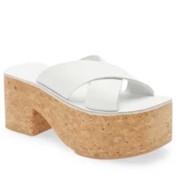 NEW! Jeffrey Campbell Itzelia White Cork Block Heel Platform Slide Sandal - 39 - Picture 1 of 11